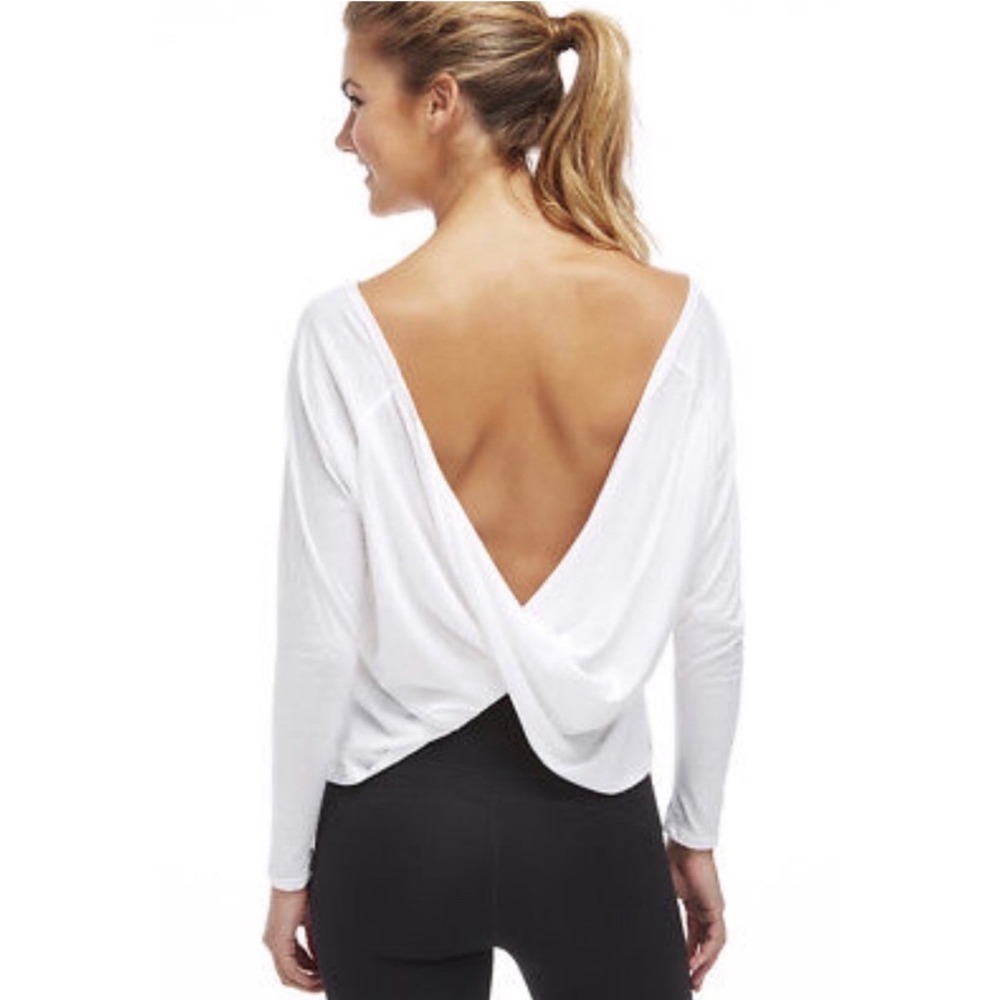 Fabletics White Twist Switch Back Long Sleeve Yoga Top XS